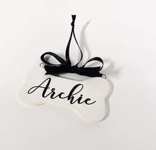 Load image into Gallery viewer, Personalised Ceramic Flat Dog Bone Christmas Bauble
